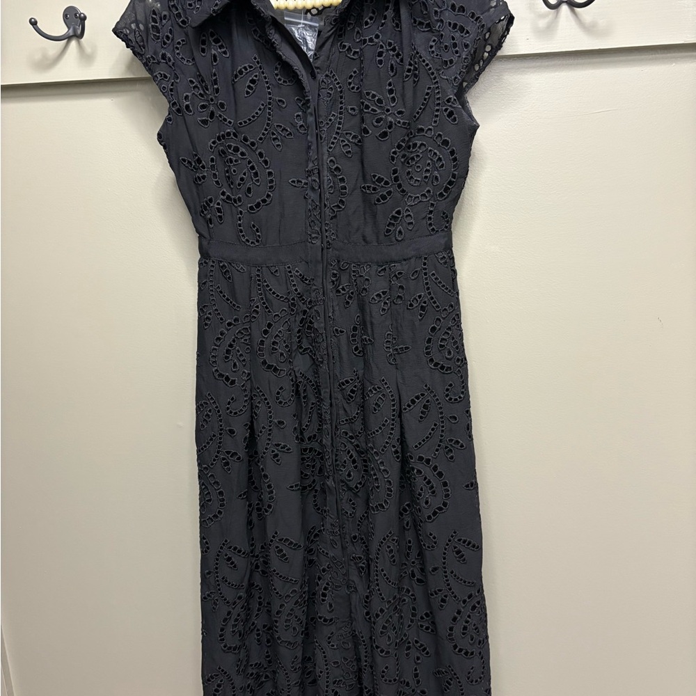 White House Black Market Black Eyelet Midi Dress